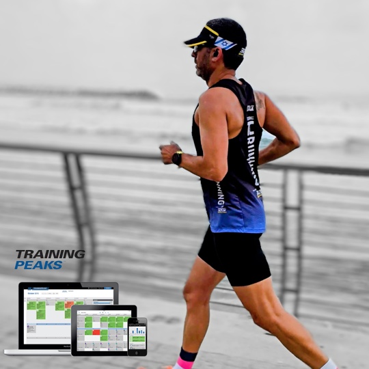טל כרמל בריצה לצד המחשה של מערכת TrainingPeaks המשמשת בליווי האימונים